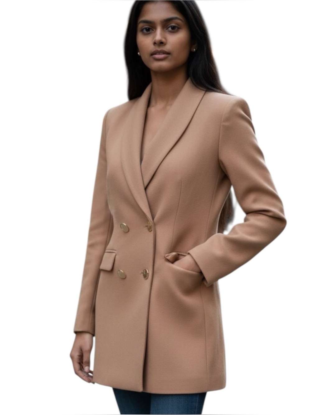 Zara Camel-colored double breasted gold button Jacket/blazer polished fit.S.Z. M